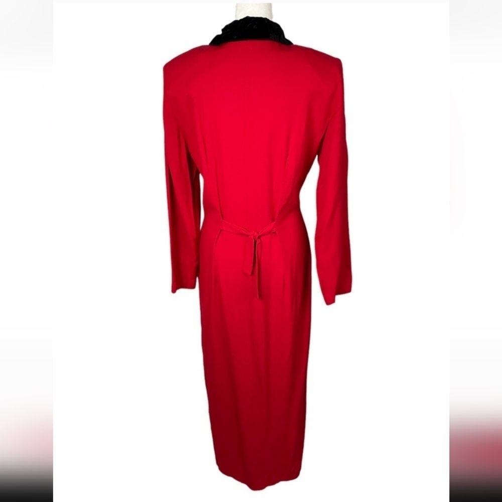 Dawn Joy Vintage Ruby Red Button Down Dress Velvet Accents - Picture 14 of 14